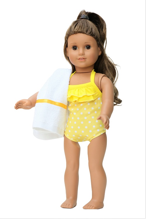 18 Inch Doll Yellow Polka Dots One Piece Swimsuit Towel 1