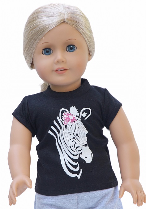18 Inch Doll Black Zebra T Shirt 1