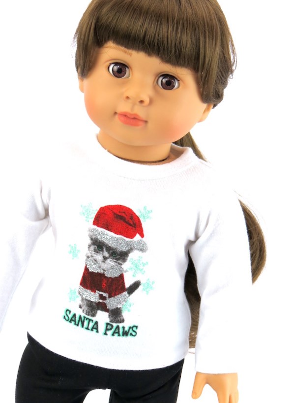 18 Inch Doll Long Sleeve Santa Paws T Shirt