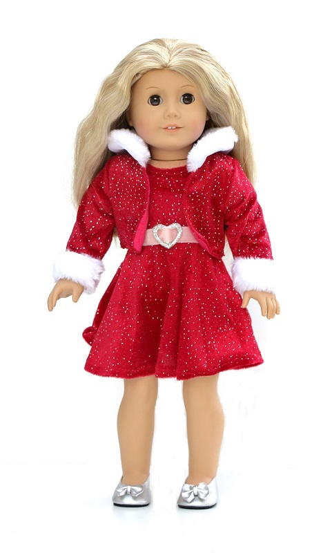 18 Inch Doll Velvet Sparkly Christmas Dress Shrug Shoes 1
