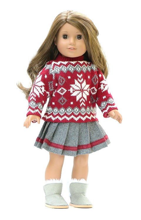 18 Doll Red Poinsettia Sweater Skirt