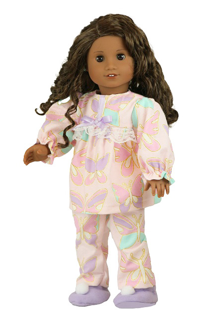 18 Doll Flannel Butterfly Pajamas Slippers