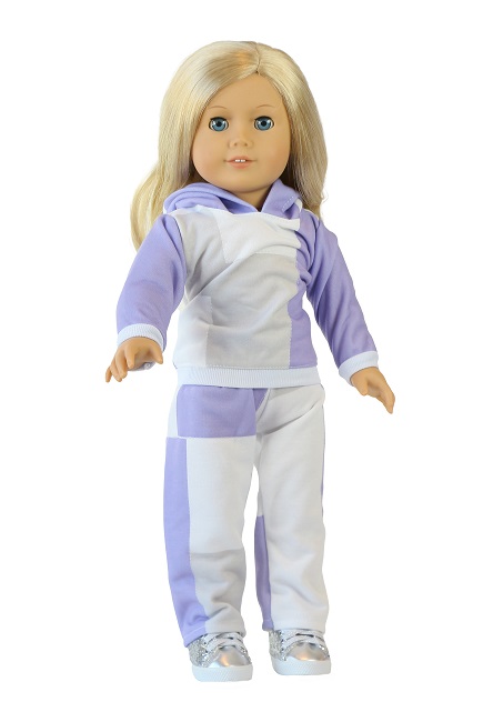 18 Doll Purple Patchwork Hoodie Jogger Outfit