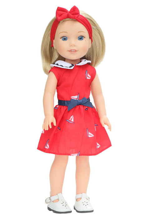 14.5 Wellie Wisher Doll Red Nautical Dress