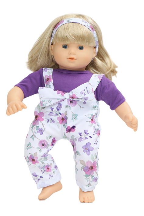 15 Bitty Baby Doll Purple Floral 3 Piece Overall Outfit