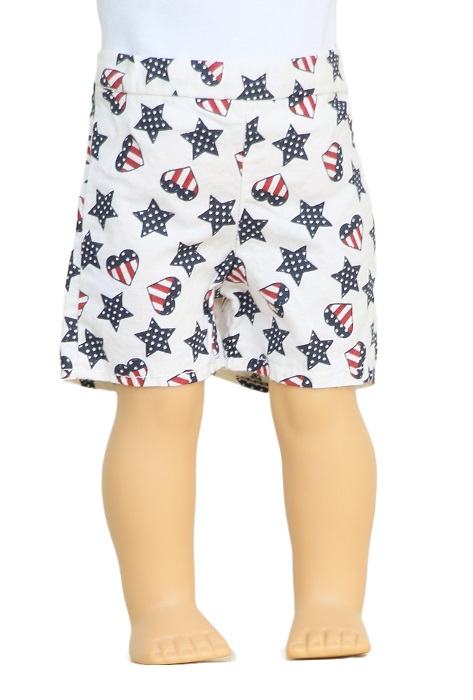 18 Doll Flag Hearts Stars Shorts