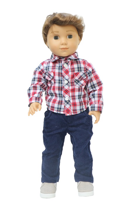 18 Inch Boy Doll Plaid Shirt Corduroy Pants
