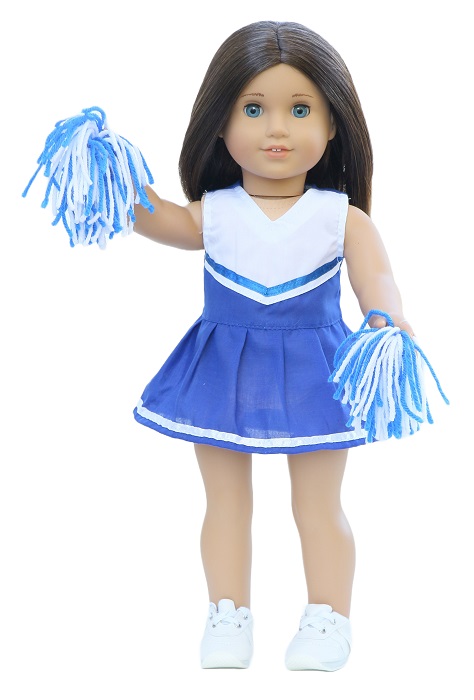 18 Inch Doll Royal Blue Cheerleader Dress Pom Poms