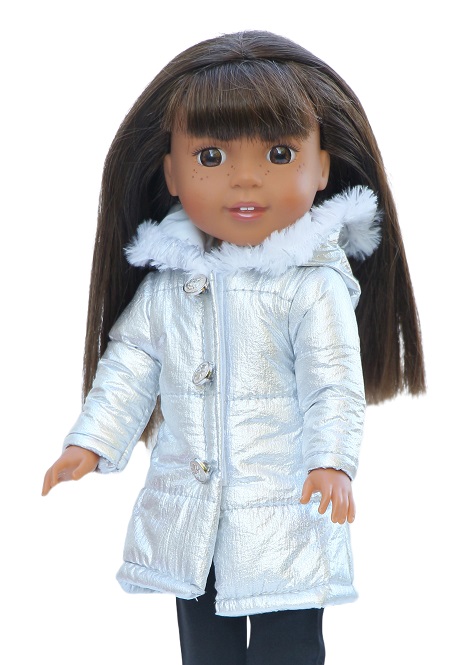 14.5 Inch Doll Silver Puffer Coat