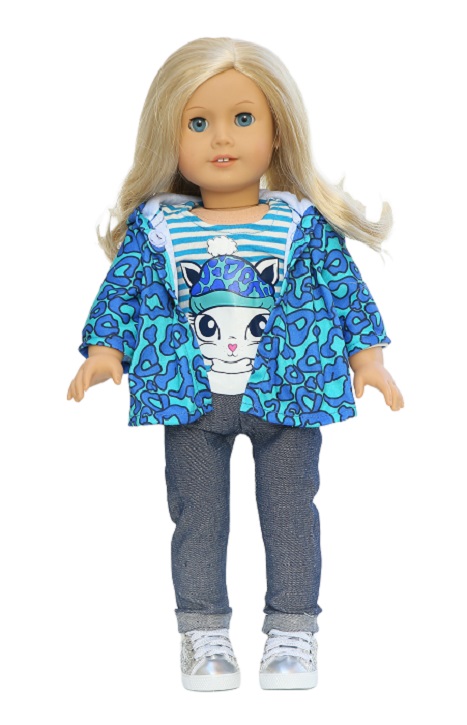 18 Inch Doll 3 Piece Blue Cape Graphic Tee Outfit