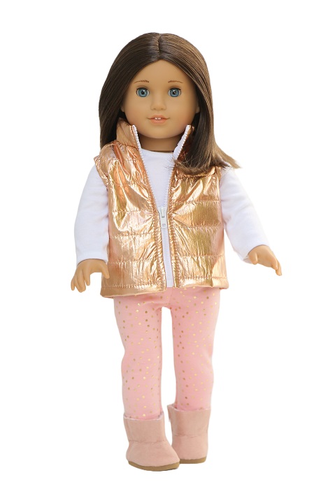 18 Inch Doll 4 Piece Rose Gold Metallic Vest Outfit