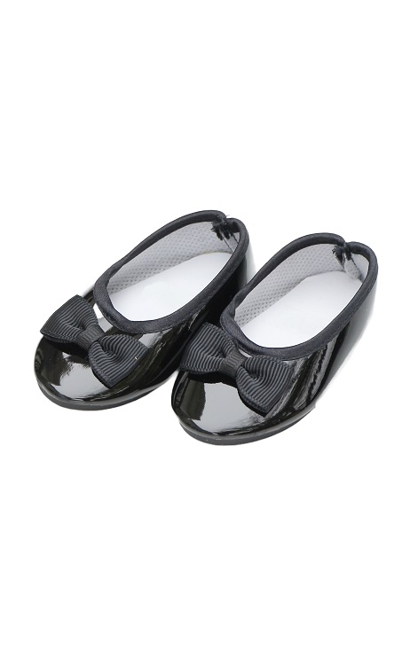 18 Inch Doll Black Patent Bow Shoes