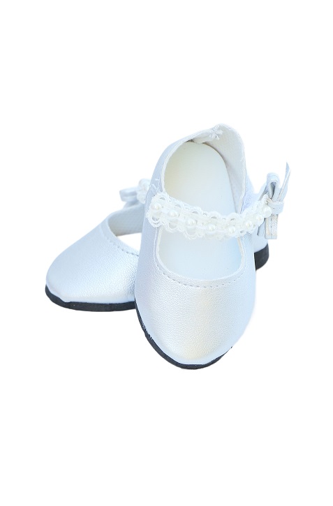 18 Inch Doll Pearls Lace Silver Dress Shoe