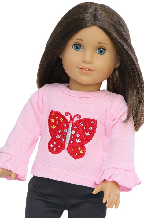 18 Inch Doll Pink Long Sleeve Butterfly T Shirt