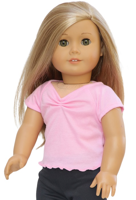 18 Inch Doll Pink V Neck Short Sleeve T Shirt