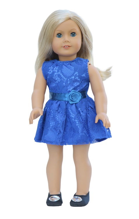 18 Inch Doll Royal Blue Lace Overlay Sleeveless Dress