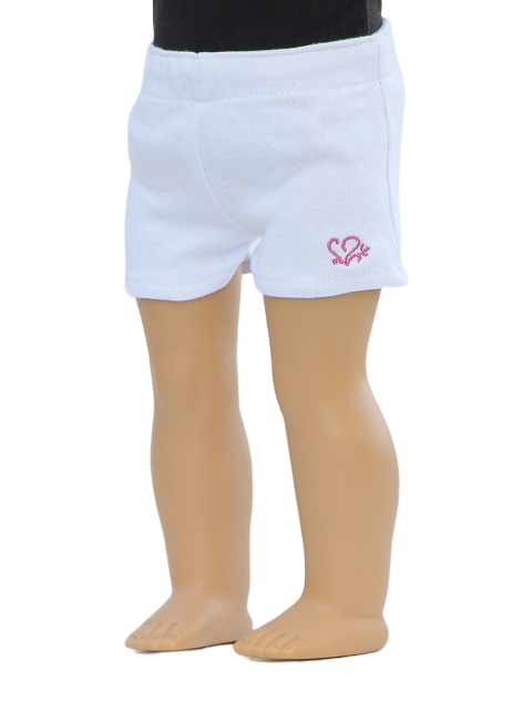 18 Inch Doll White Heart Graphic T Shirt Shorts