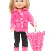 Wellie Wisher Doll Pink Polka Dot Raincoat Set
